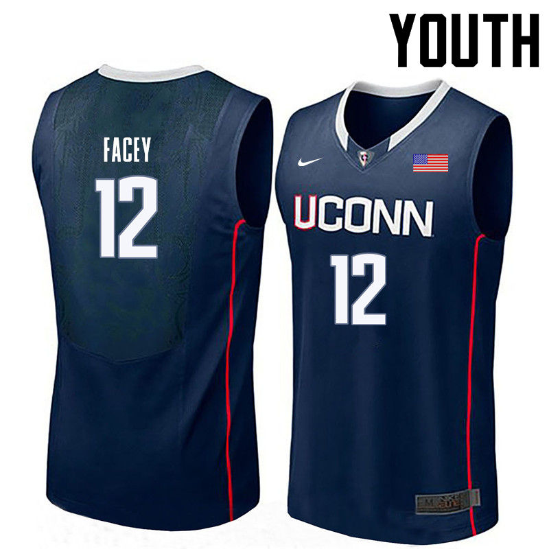 Youth Uconn Huskies #12 Kentan Facey College Basketball Jerseys-Navy - Click Image to Close